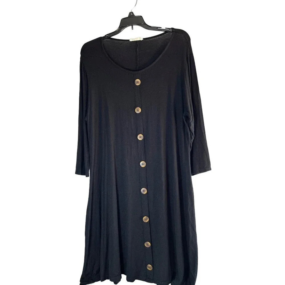 Forever Rose Culture Womens Shift Dress Black 3/4 Sleeves Size 2X